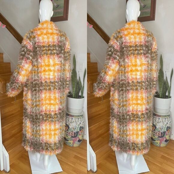 FREE PEOPLE Cardi Plaid Faux Fur Coat - Picture 6 of 8